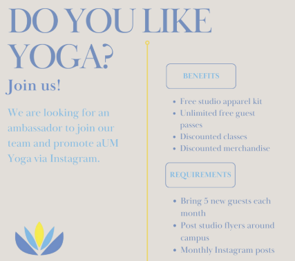 aUM Yoga ambassador recruitment landing page