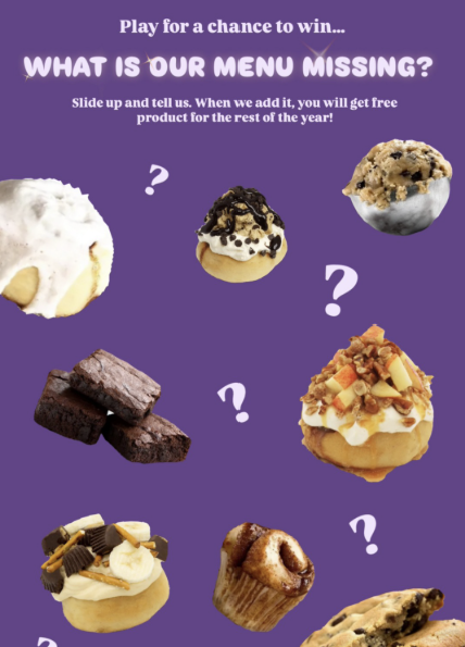 What is our menu missing Instagram story for Cinnaholic Ann Arbor