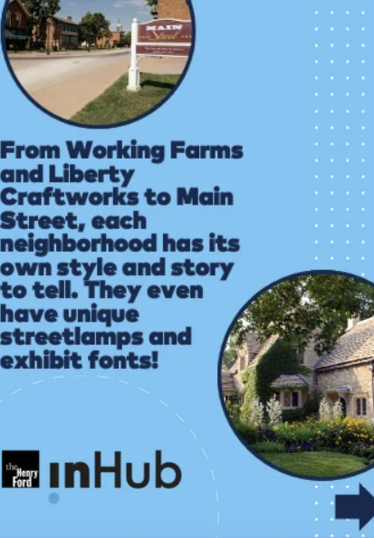 Slide describing the districts of Greenfield Village